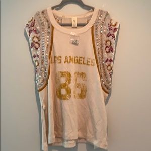 New Free People embellished graphic T m